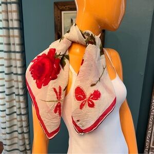 VERA NEUMANN Vintage Roses Printed Silk Chiffon Scarf